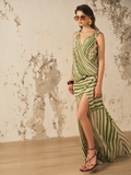 GREEN STRIPED CHIFFON MAXI