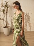 GREEN STRIPED CHIFFON MAXI