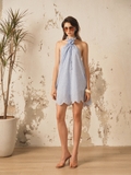 BLUE STRIPED HALTER DRESS