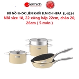 Bộ nồi Inox liền khối Elmich Hera size 18, nối hấp 22 chảo 20, chảo 26cm