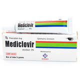 Thuốc mỡ tra mắt Mediclovir (Acyclovir) 3% tub5g Medipharco