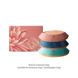 XÀ PHÒNG HƯƠNG HOA HỒNG & HOA PHONG LỮ, OẢI HƯƠNG & HOA PHONG LỮ,  SẢ CHANH - BOX HARNN BOTANICAL BLISS SOAP SET (ROSE-LAVENDER-CYMBOPOGON) GB0637