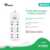 Ổ cắm điện Gongniu 6 lỗ 1 công tắc màu đen dây dài 3m GNVN-V1060-30