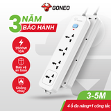 Ổ cắm điện đa năng Gongniu 4 lỗ 2 chấu 1 công tắc có nắp che an toàn dây dài 3m GNVN-N1040-30(P)