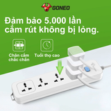 Ổ cắm điện đa năng Gongniu 4 lỗ 2 chấu 1 công tắc có nắp che an toàn dây dài 3m GNVN-N1040-30(P)