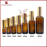 CHAI THỦY TINH ĐỰNG TINH DẦU MÀU NÂU NẮP XỊT XƯƠNG VÀNG