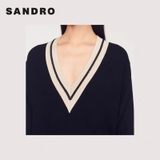 Áo len Sandro đen cổ V cải màu kem