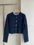 Áo khoác SANDRO navy cổ sơ mi 2 túi