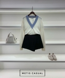 Áo len SANDRO kem cổ V xanh