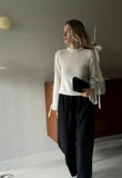 Áo len móc SEZANE kem bèo cổ & tay