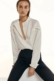 Sơ mi MASSIMO DUTTI cổ tròn xếp ly vai