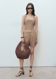 Quần short MANGO linen nâu xếp ly