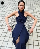 Váy A.L.C cổ yếm navy dài belt lệch