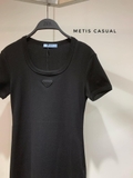 Váy PRADA cotton đen cộc tay