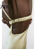 Váy Zara lụa xanh cut out lưng