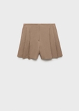 Quần short MANGO linen nâu xếp ly