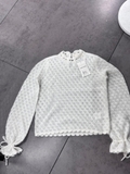 Áo len móc SEZANE kem bèo cổ & tay