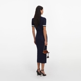 Váy SELF PORTRAIT navy cộc nơ cổ kèm belt