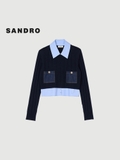 Áo len SANDRO navy cổ sơ mi