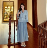 Váy SELF PORTRAIT xanh túi 2 bên dáng dài