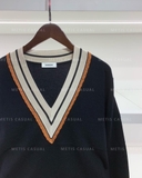 Áo len Sandro đen cổ V viền nâu