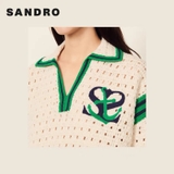 Áo len móc Sandro cải viền xanh