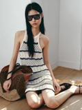 Váy cổ yếm ZARA len móc kẻ