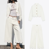 Quần ZARA trắng xuông dập nổi (có set)