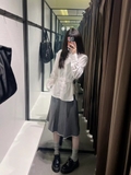 Chân váy ZARA ghi viền trắng