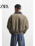 Áo khoác ZARA MAN rêu cổ lông chun gấu