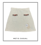 Chân váy SELF PORTRAIT kem viền đỏ