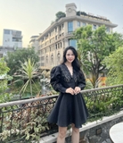 Váy MAJE lụa cổ họa tiết 3D