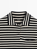 Áo MASSIMO DUTTI cổ bẻ kẻ navy trắng