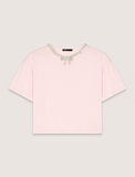 Tshirt MAJE hổng viền cổ nơ đá