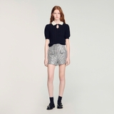 Áo SANDRO cộc tay cổ sen trắng cườm