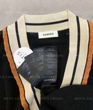 Áo len Sandro đen cổ V viền nâu