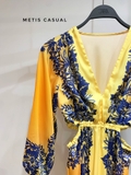 Váy maxi SANDRO lụa vàng họa tiết xanh