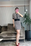 Váy len 2 dây JORYA họa tiết đen trắng