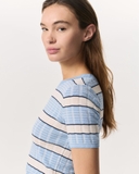 Áo len RAG & BONE cộc kẻ xanh trắng