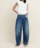 Quần Jean ZARA xanh ống rộng xanh mài