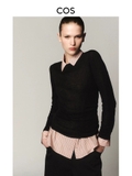 Áo thun COS đen dài tay 2 màu viền cổ