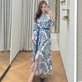 Váy MAX MARA lụa hoa xanh