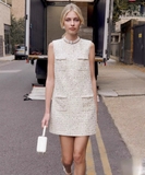 Váy tweed SELF PORTRAIT sát nách bling vàng