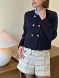 Áo khoác SANDRO navy 6 khuy cổ dựng chun