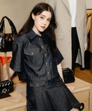 Áo SANDRO jeans viền chỉ vàng ( có set )