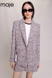 Blazer Maje dạ tweed muối tiêu