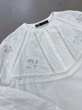 Sơ mi ZARA trắng cổ tròn ren dập
