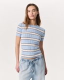 Áo len RAG & BONE cộc kẻ xanh trắng