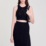 Áo sát nách SANDRO đen len móc ( có set )