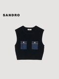 Áo sát nách SANDRO navy cải jean (có set)